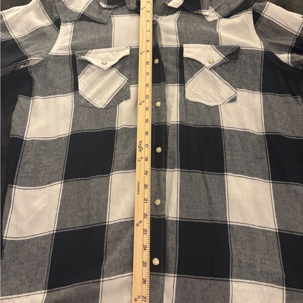 Wrangler Black and White Buffalo Plaid Western Snap Up Flannel Shirt SZ L - Picture 6 of 7